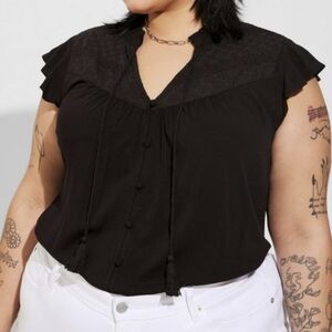 Torrid Rayon Slub Crochet Detail Tie-Front Top